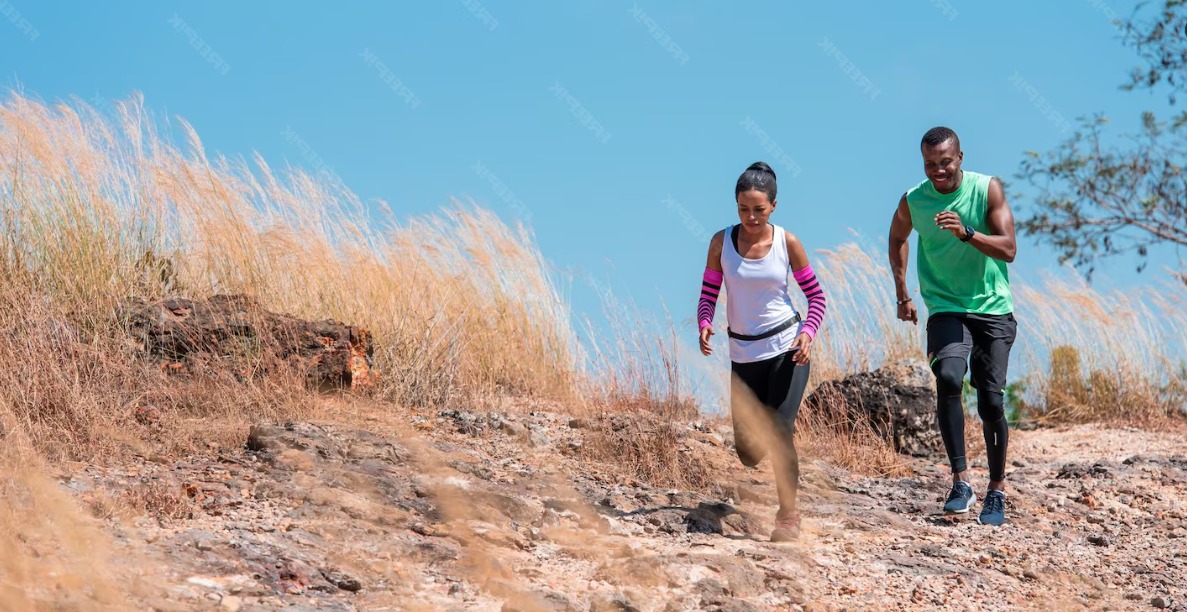 Couple jogging on trail